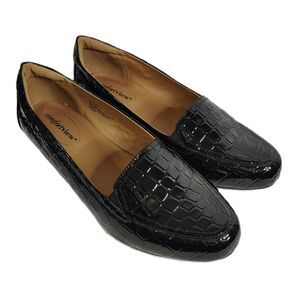 Comfortview Devon Loafers Womens 9.5 WW Black Croc Embossed Slip On Shoes
